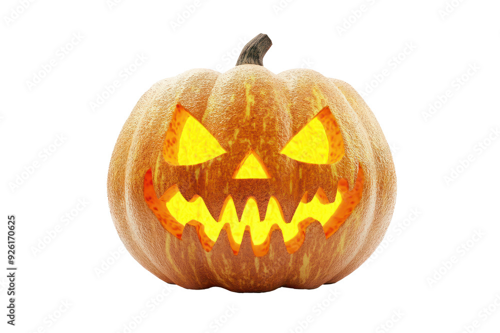 Glowing jack-o'-lantern with a menacing carved face isolated on a black background for Halloween Glowing jack-o'-lantern with a menacing carved face isolated on a black background for Halloween