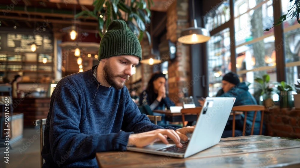 A man working in a cafe A man working in a cafe