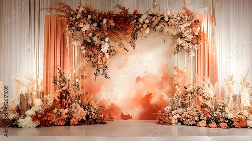 Wedding backdrop with flowers, presenting a warm and lovely sense. photo