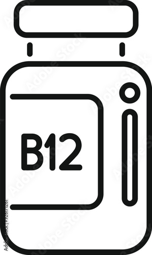 Simple line icon representing a bottle of b12 vitamin supplement, often used to address vitamin b12 deficiency