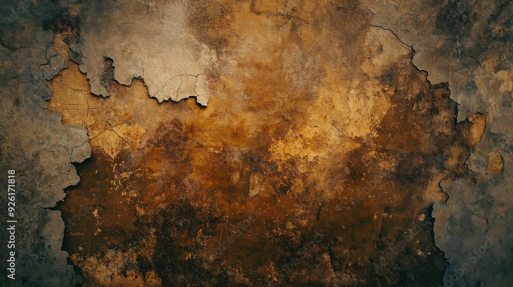 Textured wall with peeling paint in warm earthy tones, showcasing age and decay Textured wall with peeling paint in warm earthy tones, showcasing age and decay