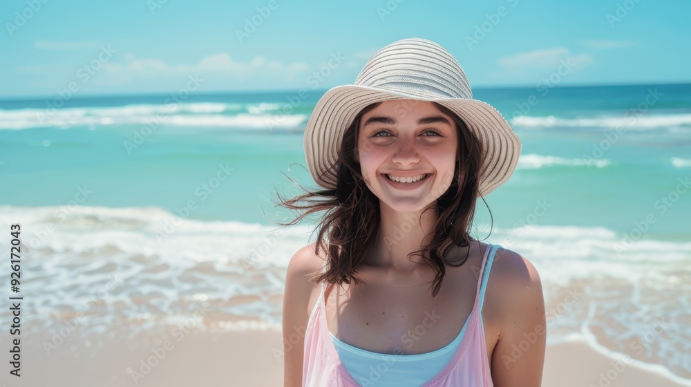 The woman in beach hat The woman in beach hat