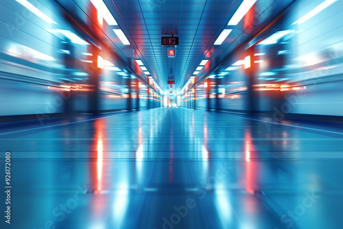 abstract technology background features a blurred image of a hospital or clinic corridor, creating a dynamic and futuristic backdrop with a sense of movement and innovation, evoking a feeling of prog photo