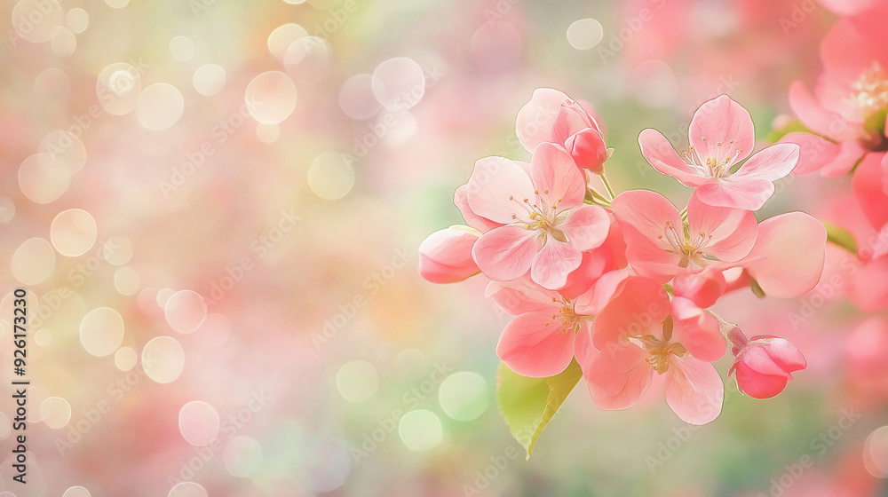 Soft pink blossoms bloom in a garden surrounded by a dreamy bokeh background during springtime Soft pink blossoms bloom in a garden surrounded by a dreamy bokeh background during springtime