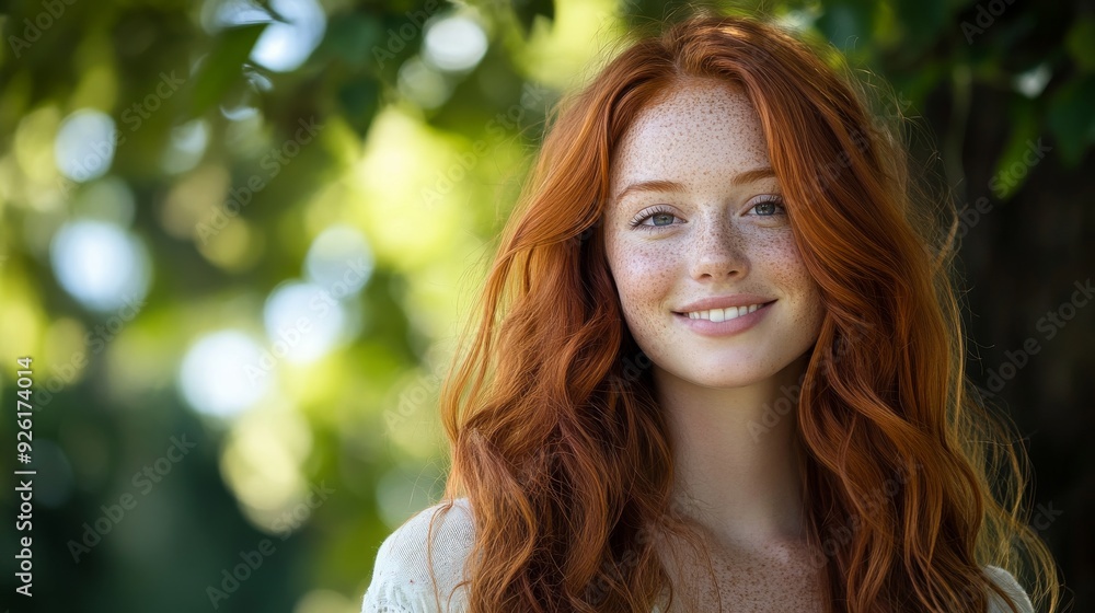Portrait of a Beautiful Redhead Woman in a Park Portrait of a Beautiful Redhead Woman in a Park