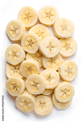 Collection of banana slices, isolated on white background