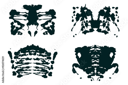 Rorschach black abstract splash. Ink symmetrical hand brushed design. Geometrical silhouette for psychological test.