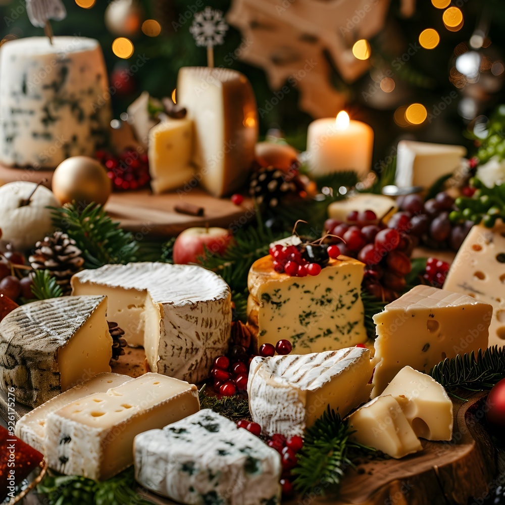 Festive Holiday Cheese Display for Entertaining with Seasonal and Variety of Gourmet Cheeses Festive Holiday Cheese Display for Entertaining with Seasonal and Variety of Gourmet Cheeses