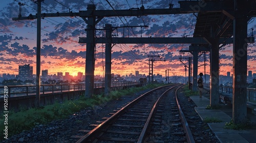 Last Train Scene Cinematic Cityscape in High Definition Anime Style