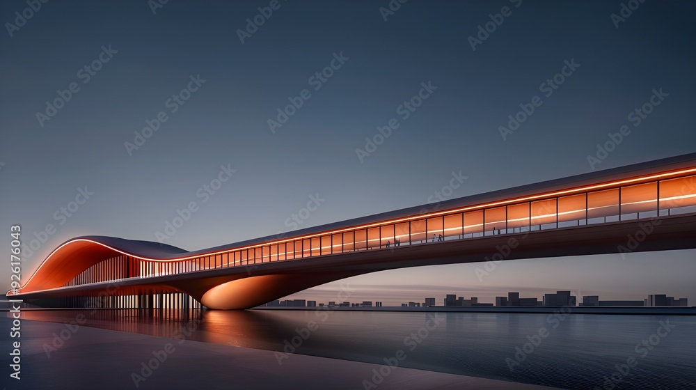 Create an ultra-realistic night image of the Sheikh Zayed Bridge, highlighting its sweeping curves and architectural lighting in red (hex D93232) and gold (hex D9A404) against its futuristic design. Create an ultra-realistic night image of the Sheikh Zayed Bridge, highlighting its sweeping curves and architectural lighting in red (hex D93232) and gold (hex D9A404) against its futuristic design.