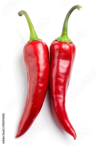 Two red chili peppers, isolated on white background