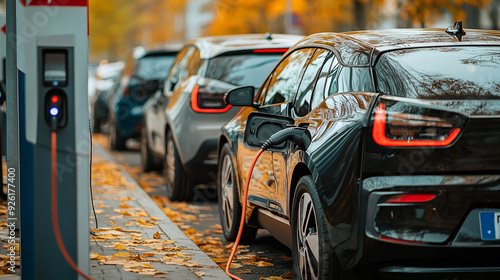 Electric car charging at a gas station in the city Electric vehicle charging Power supply for electric car charging. Electric car charging station, Generative AI