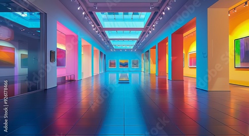 The emptiness of the gallery emphasizes the grandeur of the modern art museum, a haven for contemporary art and cutting-edge technology.