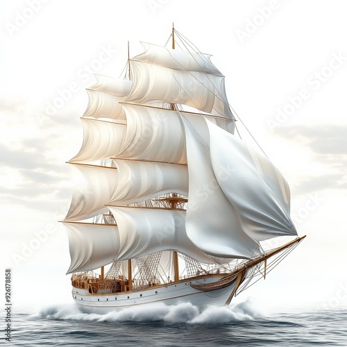 A single sail clipart, nautical element, billowing in wind, white canvas, isolated on white background