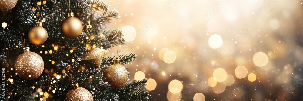 Christmas Tree with Golden Ornaments and Sparkling Lights Christmas Tree with Golden Ornaments and Sparkling Lights