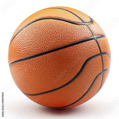 A single basketball clipart, sports element, detailed texture, bright orange, isolated on white background  photo