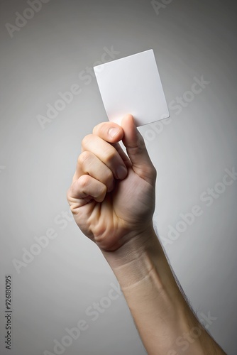 flyer on gray backgroundHand holding a blank card or a ticket photo