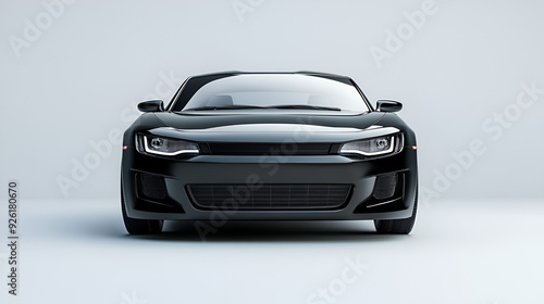Front of a modern black compact car Front view of a generic and brand less modern car Black car front-side isolated with clipping path over white background, Generative AI