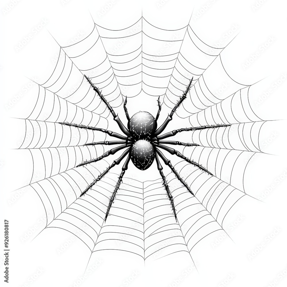 A single spider web clipart, Halloween element, detailed, white, isolated on white background A single spider web clipart, Halloween element, detailed, white, isolated on white background