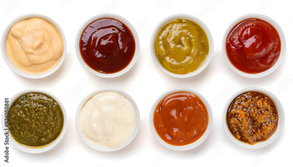 set of collection cut out different sauces, on white