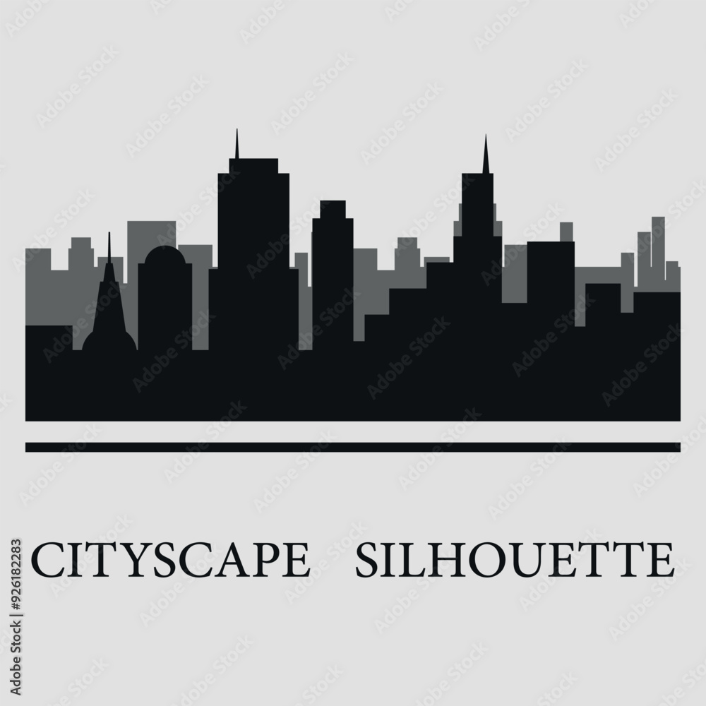 The city skyline. Silhouettes of buildings. Vector on a gray background The city skyline. Silhouettes of buildings. Vector on a gray background