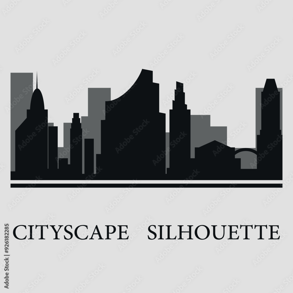 The city skyline. Silhouettes of buildings. Vector on a gray background The city skyline. Silhouettes of buildings. Vector on a gray background