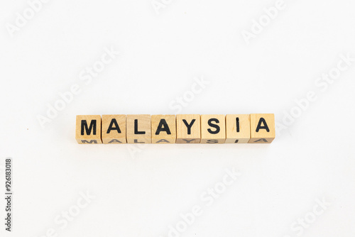 Malaysia Text on Wooden Blocks with White Background