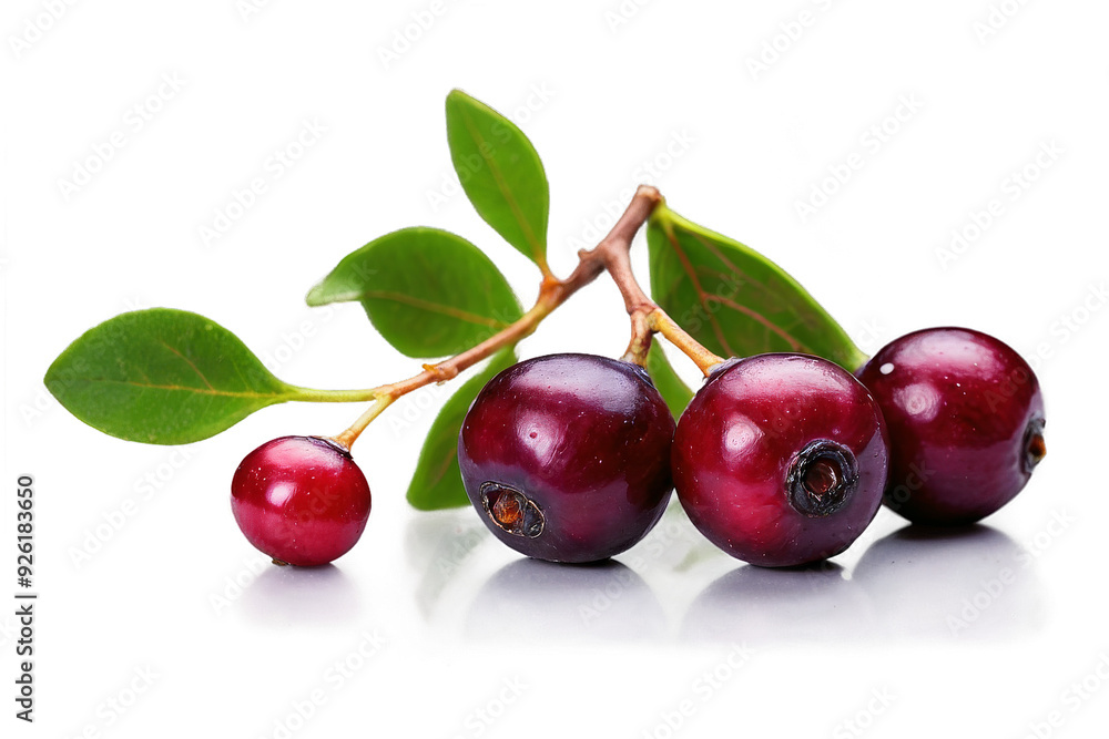 Cascading cranberries, isolated on white background, full depth of field