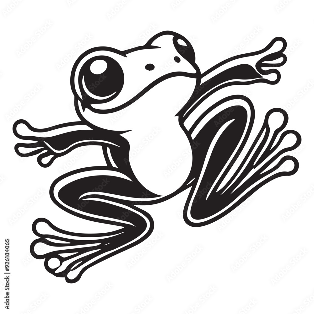 Fototapeta premium Frog Clipart, Frog silhouette, A frog Hopping Harmony Illustration in black and white