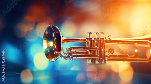 Abstract close-up of a classic brass trumpet,