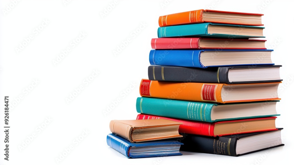 A colorful stack of books arranged neatly, perfect for educational themes, reading, and literature concepts. A colorful stack of books arranged neatly, perfect for educational themes, reading, and literature concepts.