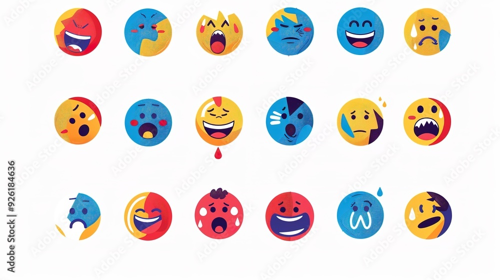 Set of emojis of mood expressions simple illustrations icons. Emoticons. Set of emojis of mood expressions simple illustrations icons. Emoticons.