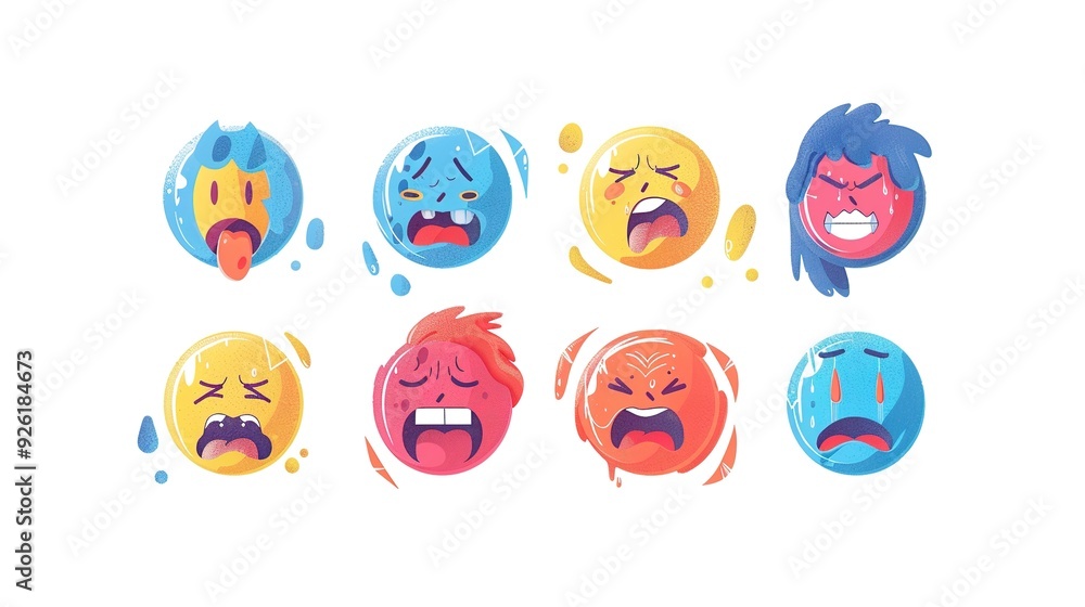 Set of emojis of mood expressions simple illustrations icons. Emoticons. Set of emojis of mood expressions simple illustrations icons. Emoticons.