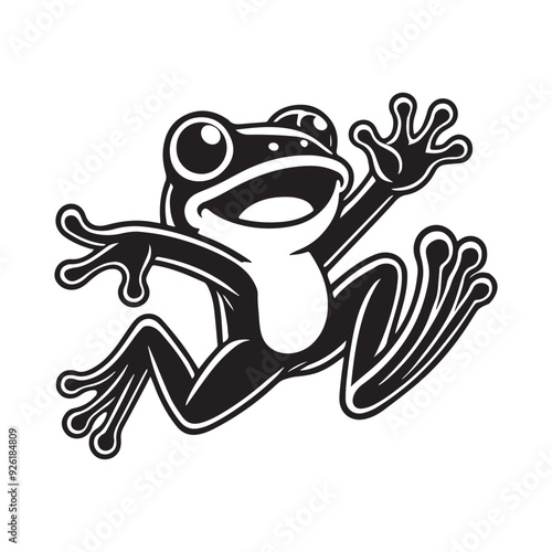 Frog Clipart, Frog silhouette,  A frog Exuberant Escapade Illustration in black and white