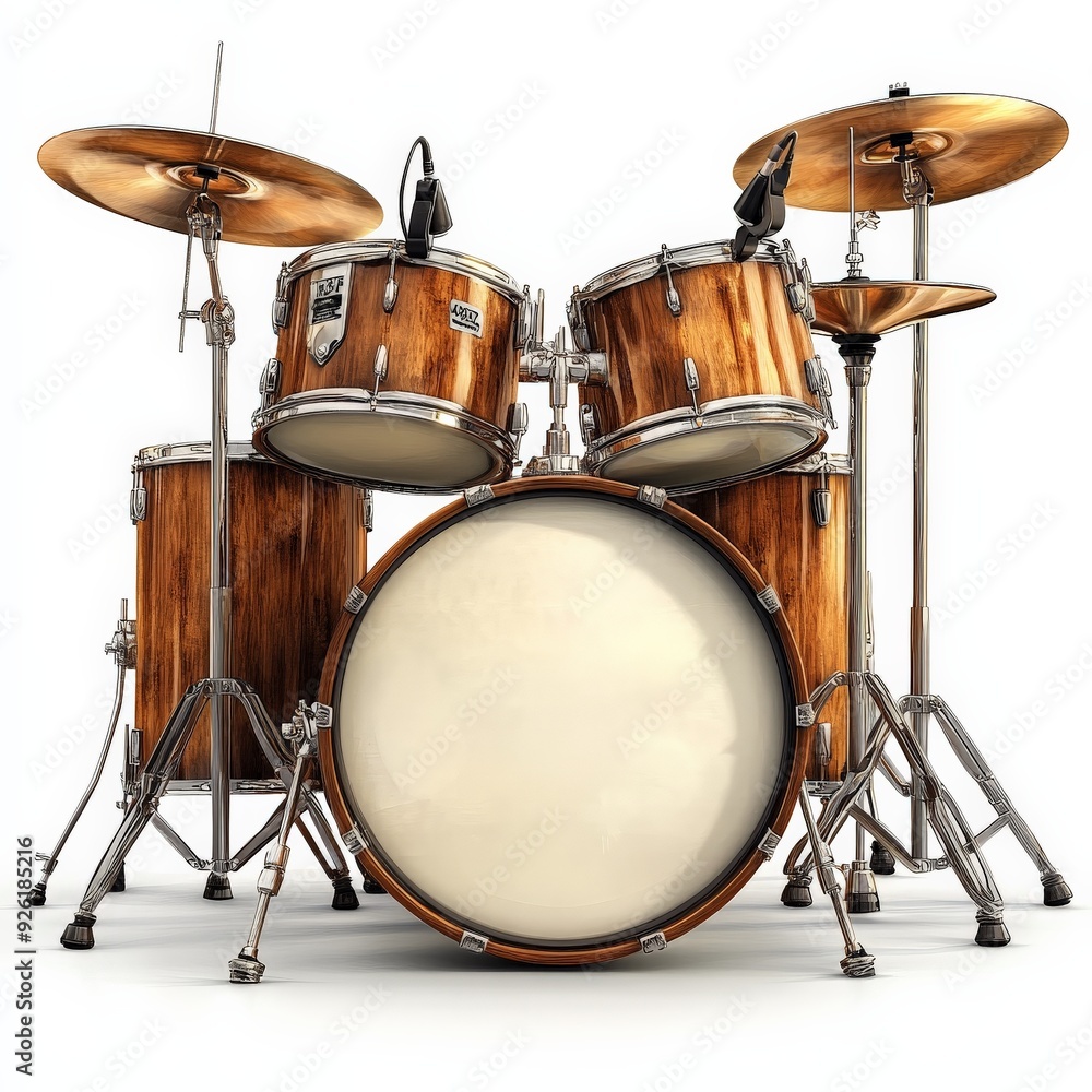 A single drum kit clipart, percussion instrument element, realistic design, isolated on white background A single drum kit clipart, percussion instrument element, realistic design, isolated on white background