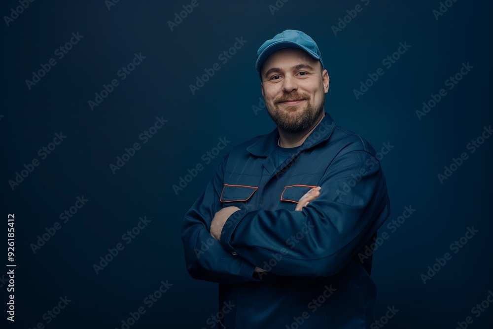 Professional Portrait of a Smiling Mechanic in Uniform Professional Portrait of a Smiling Mechanic in Uniform