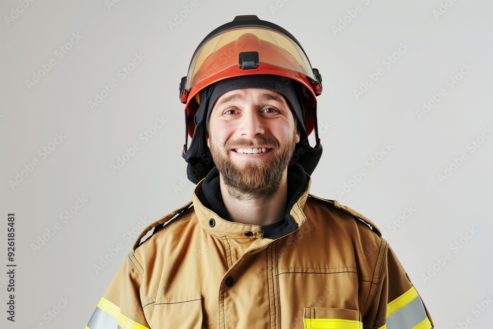 Portrait of a Cheerful Firefighter in Uniform Smiling Professionally Portrait of a Cheerful Firefighter in Uniform Smiling Professionally