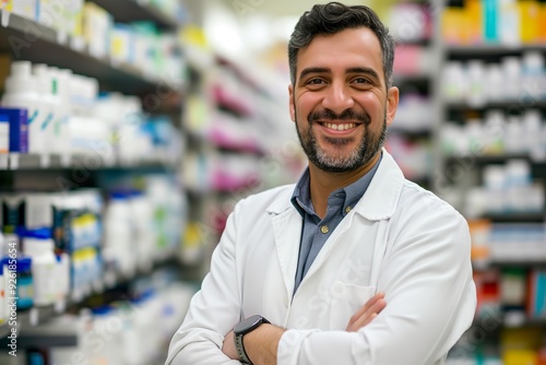 Cheerful Pharmacist in White Coat Smiling - Professional Portrait with Isolated Background