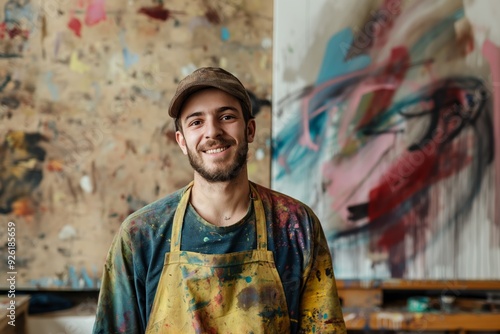 Skilled Artist in Smock Smiling Professionally - Isolated Portrait