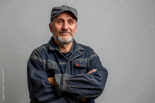 Confident Mechanic in Coveralls Smiling at Camera - Professional Automotive Worker Portrait