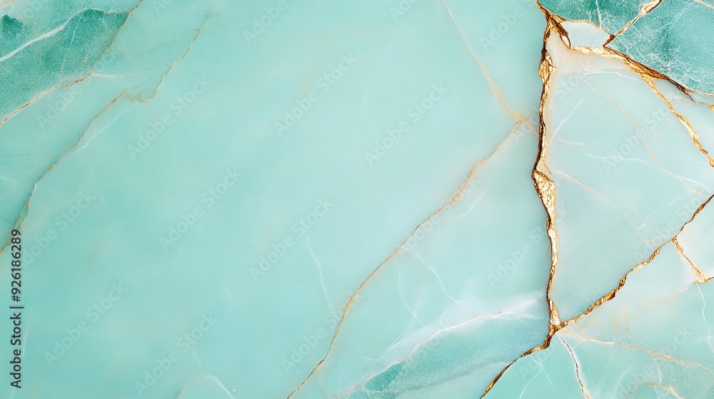 Fototapeta premium Elegant marble texture featuring teal and white hues with gold veins, perfect for backgrounds and design projects.