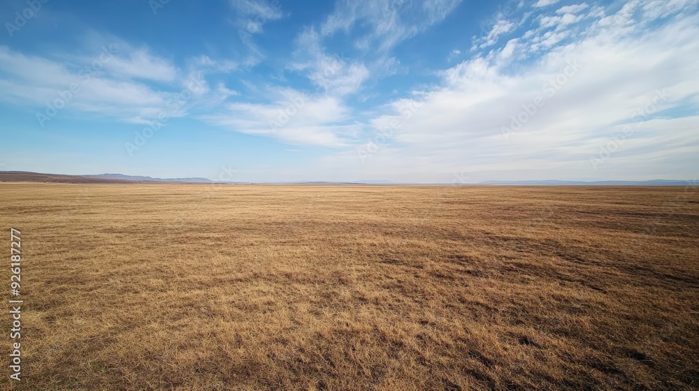 Wide Open Grassland Landscape with Blue Sky and Rolling Hills in the Distance, Potential for Development and Growth Wide Open Grassland Landscape with Blue Sky and Rolling Hills in the Distance, Potential for Development and Growth