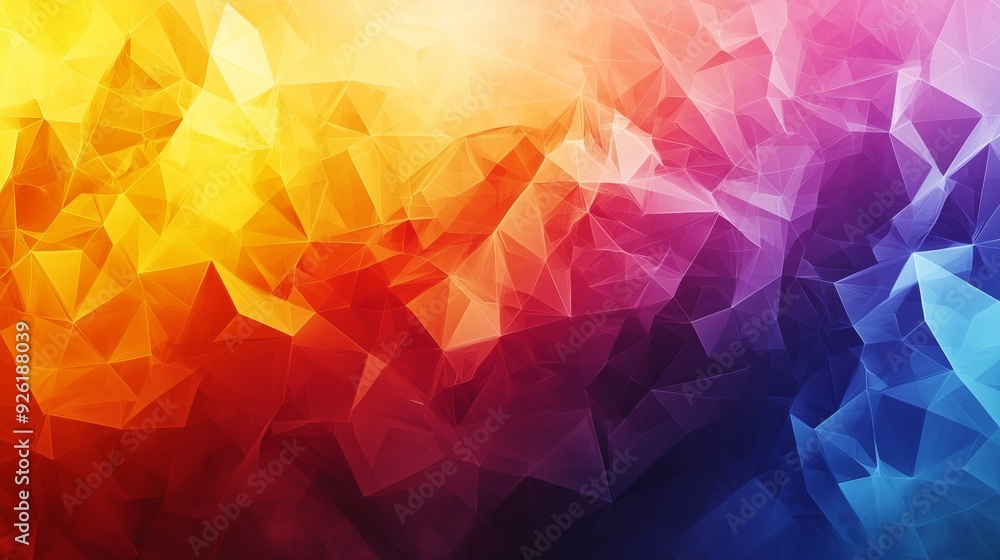 Abstract low poly art featuring a gradient of warm colors from yellow to red, blending into cool blue tones, creating a dynamic visual texture. Abstract low poly art featuring a gradient of warm colors from yellow to red, blending into cool blue tones, creating a dynamic visual texture.