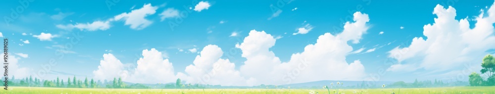 Enchanting Anime-Style Summer Skies: Lush Meadows and Puffy White Clouds Drifting in the Breeze, a Perfect Wide-Format Abstract Art for Game Concept and 4K Wallpapers,anime style Enchanting Anime-Style Summer Skies: Lush Meadows and Puffy White Clouds Drifting in the Breeze, a Perfect Wide-Format Abstract Art for Game Concept and 4K Wallpapers,anime style