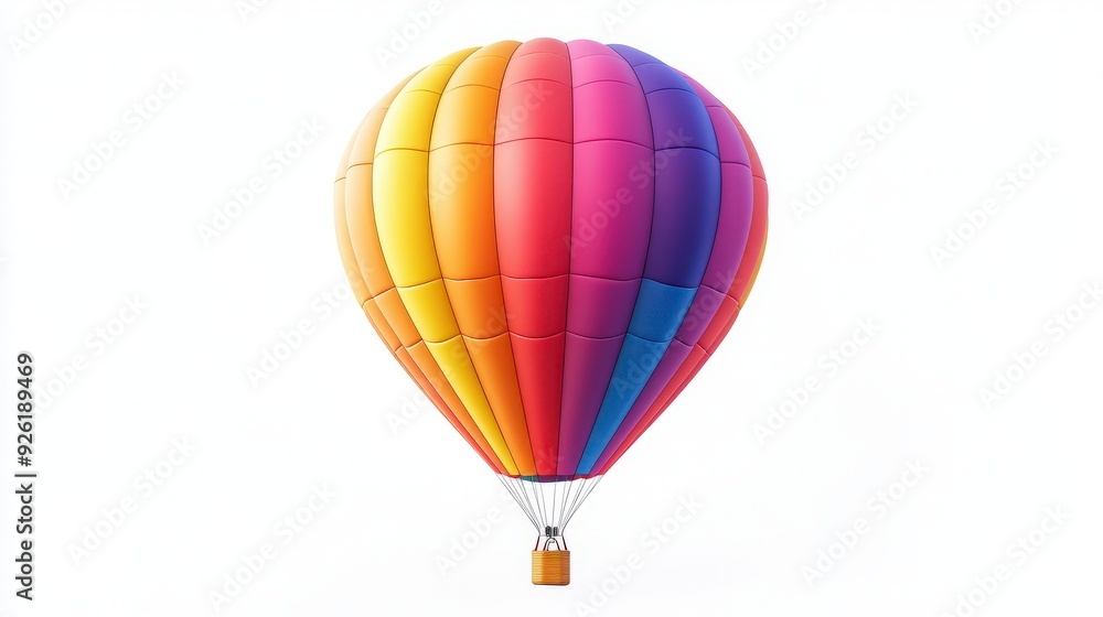 Fototapeta premium Colorful hot air balloon with a basket isolated on white background.