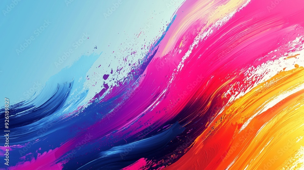 Vibrant abstract art showcasing sweeping wave-like motions in pink, blue, orange, and yellow tones, creating a sense of flow and movement. Vibrant abstract art showcasing sweeping wave-like motions in pink, blue, orange, and yellow tones, creating a sense of flow and movement.