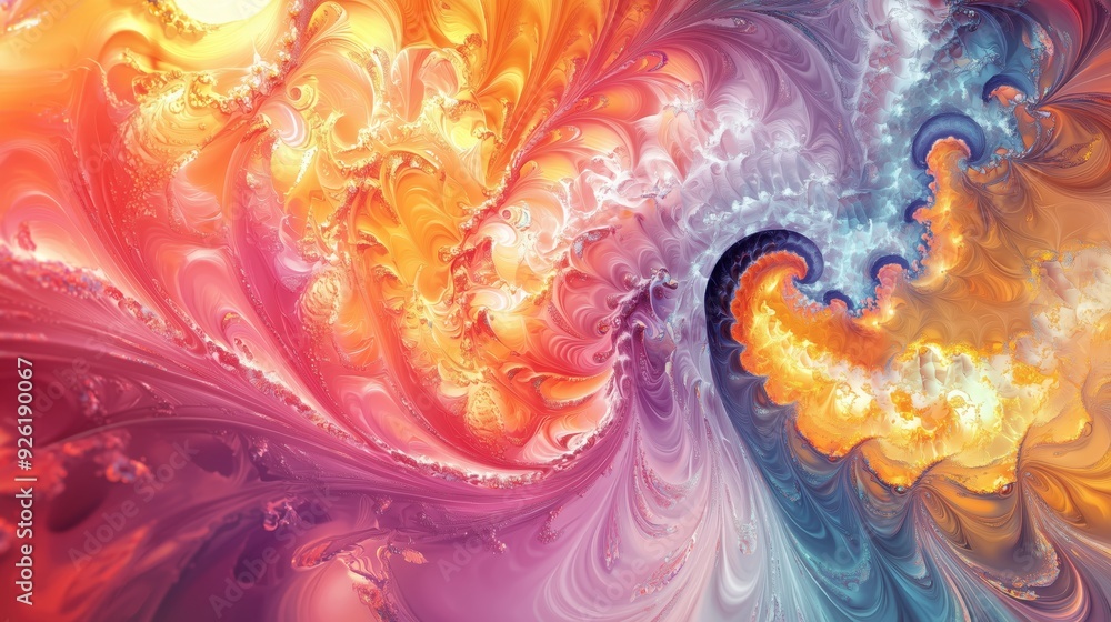 Intricate fractal art featuring swirling patterns in warm shades of orange, yellow, and purple, creating a mesmerizing abstract design. Intricate fractal art featuring swirling patterns in warm shades of orange, yellow, and purple, creating a mesmerizing abstract design.