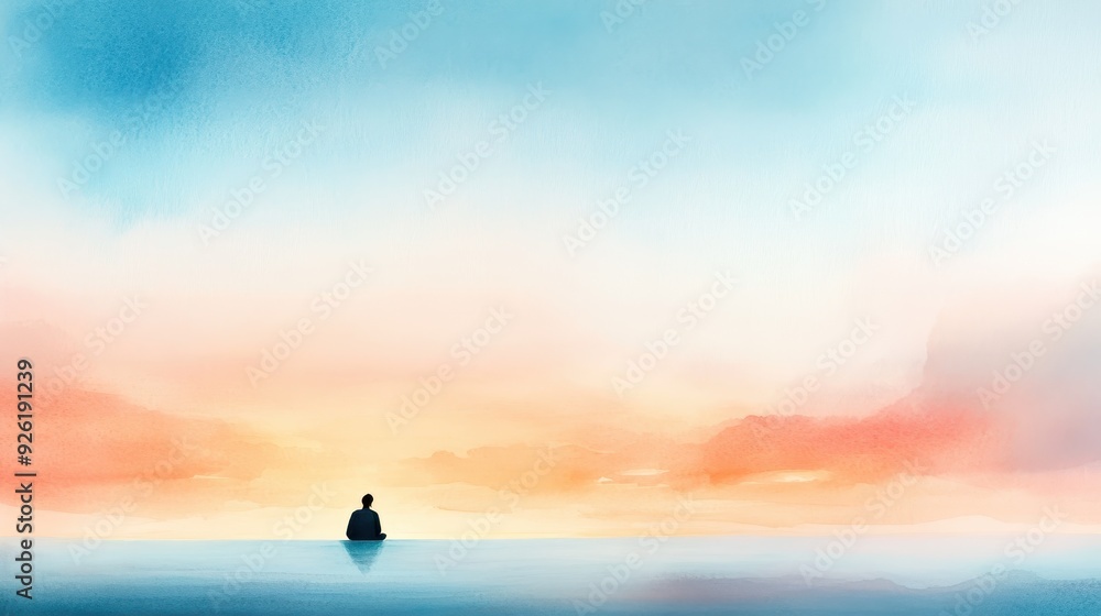 Tranquil Waters - Watercolor Nature Landscape with Serene Solitude and Cool Blue Gradients Tranquil Waters - Watercolor Nature Landscape with Serene Solitude and Cool Blue Gradients