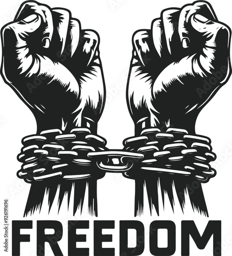A Pair Of Hands Chained To A Chain Freedom Seeking Black Color Silhouette Vector Solid White Background
