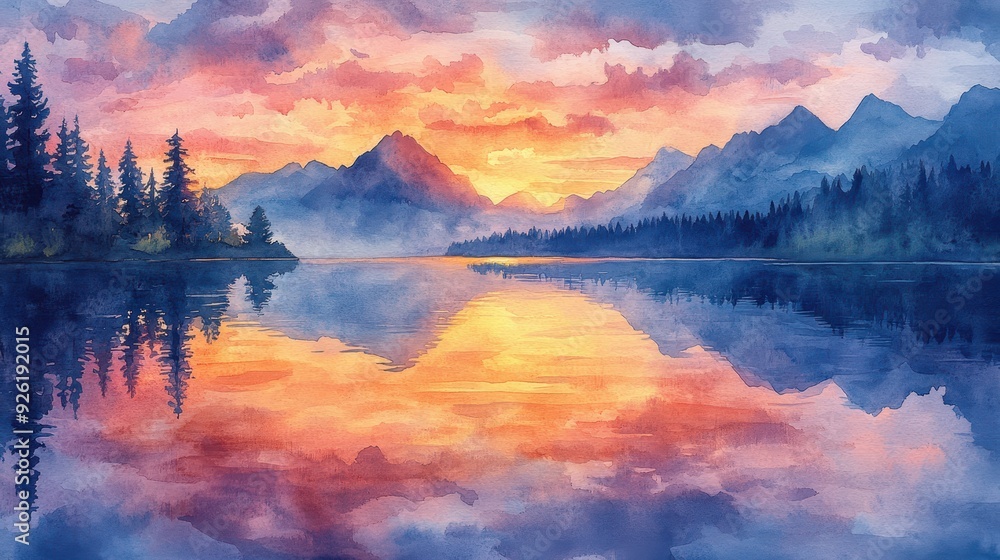 Fototapeta premium Serene Watercolor Dreamscape - A Melancholic Reflection in Muted Tones with Soft Edges and Introspective Atmosphere